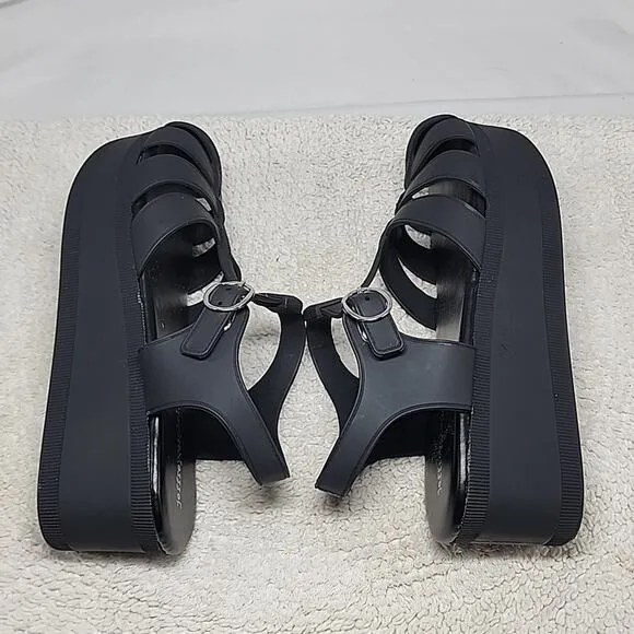 JEFFREY CAMPBELL CANDIED BLACK PLATFORM FISHERMAN LADIES SANDALS 11 NWOB