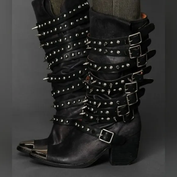 Jeffrey Campbell Kravitz spiked leather boots fits 8