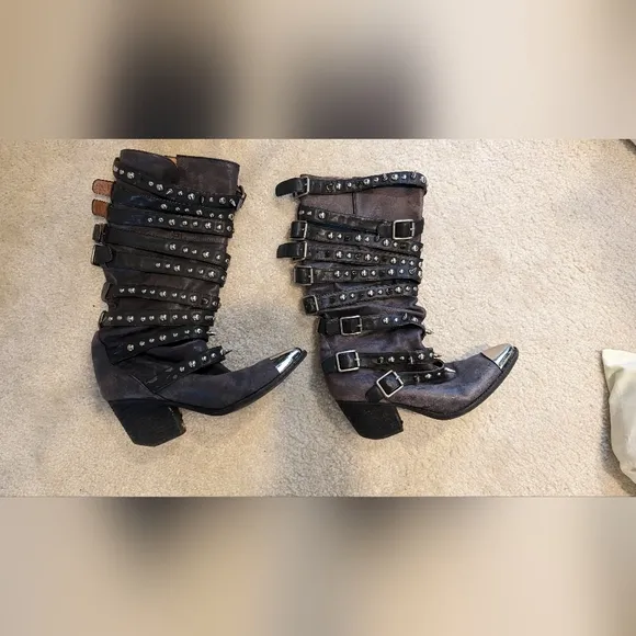 Jeffrey Campbell Kravitz spiked leather boots fits 8