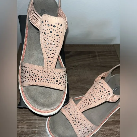 Jenny Damen Korsika-Sport Relax Sole Active Cushioned Velcro Bling Sandals Sz 9