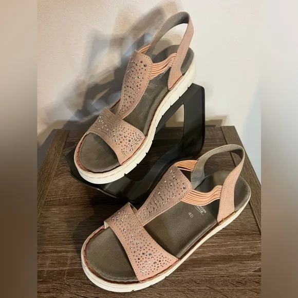 Jenny Damen Korsika-Sport Relax Sole Active Cushioned Velcro Bling Sandals Sz 9