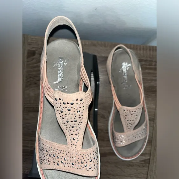 Jenny Damen Korsika-Sport Relax Sole Active Cushioned Velcro Bling Sandals Sz 9
