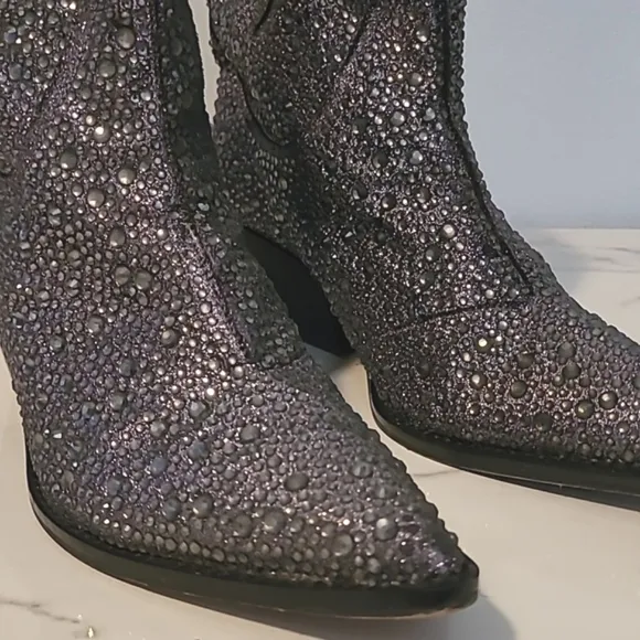 Jessica Simpson Tamira Crystal Glitter Embellished Western Ankle Boots Wmns 8.5