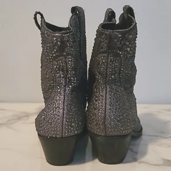 Jessica Simpson Tamira Crystal Glitter Embellished Western Ankle Boots Wmns 8.5