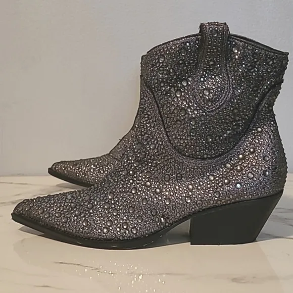 Jessica Simpson Tamira Crystal Glitter Embellished Western Ankle Boots Wmns 8.5