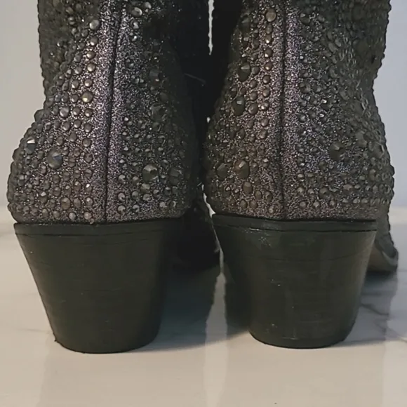 Jessica Simpson Tamira Crystal Glitter Embellished Western Ankle Boots Wmns 8.5