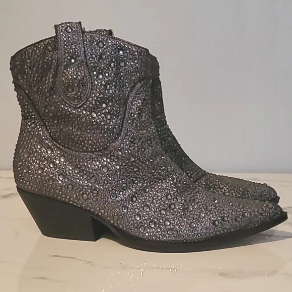 Jessica Simpson Tamira Crystal Glitter Embellished Western Ankle Boots Wmns 8.5
