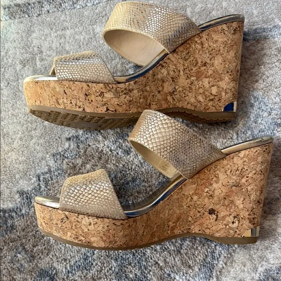 Jimmy Choo - Parker 100 Metallic Textured-leather Wedge Sandals - Gold size 37.5