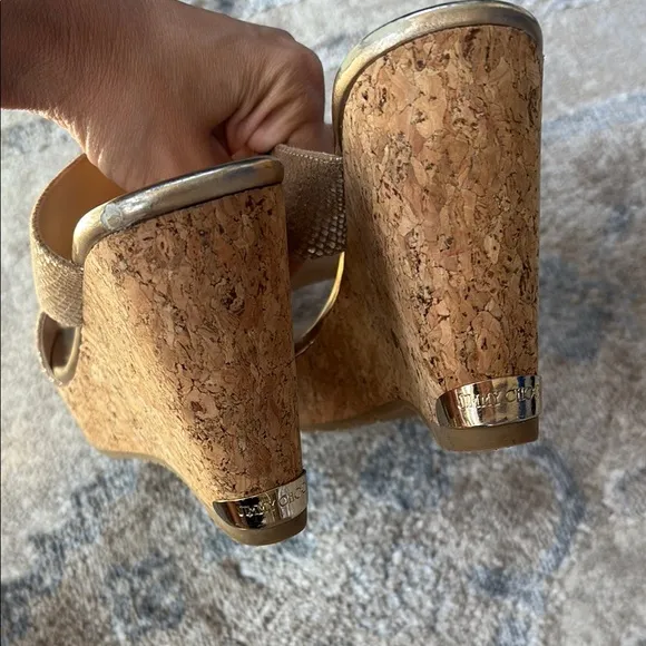Jimmy Choo - Parker 100 Metallic Textured-leather Wedge Sandals - Gold size 37.5