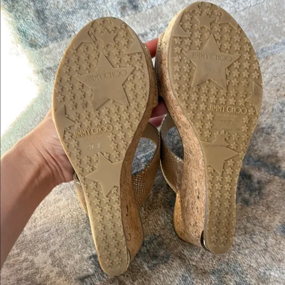 Jimmy Choo - Parker 100 Metallic Textured-leather Wedge Sandals - Gold size 37.5