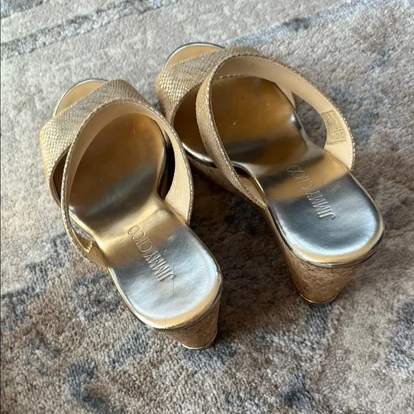 Jimmy Choo - Parker 100 Metallic Textured-leather Wedge Sandals - Gold size 37.5