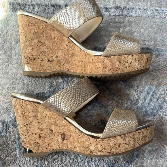Jimmy Choo - Parker 100 Metallic Textured-leather Wedge Sandals - Gold size 37.5