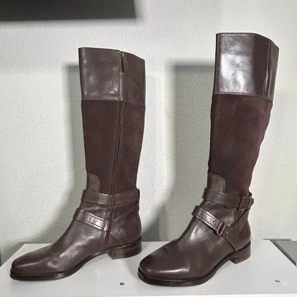 Joan &amp; David Ankle Strap Riding Boots Leather Suede Zadarah Brown Size 8