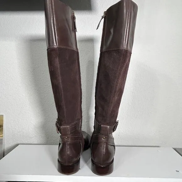 Joan &amp; David Ankle Strap Riding Boots Leather Suede Zadarah Brown Size 8