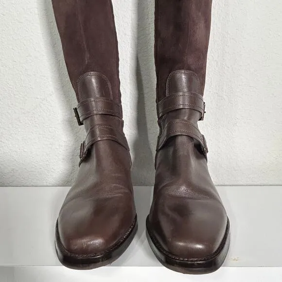 Joan &amp; David Ankle Strap Riding Boots Leather Suede Zadarah Brown Size 8