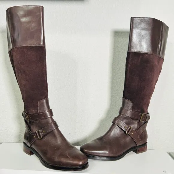 Joan &amp; David Ankle Strap Riding Boots Leather Suede Zadarah Brown Size 8