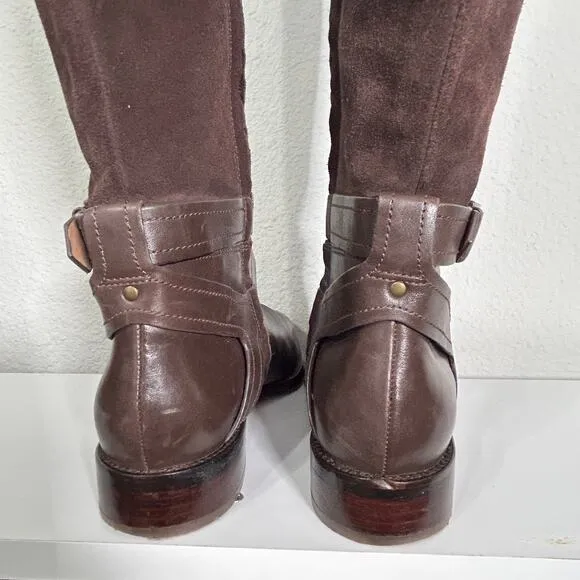 Joan &amp; David Ankle Strap Riding Boots Leather Suede Zadarah Brown Size 8