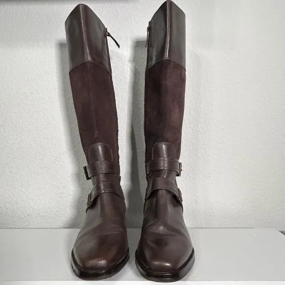 Joan &amp; David Ankle Strap Riding Boots Leather Suede Zadarah Brown Size 8