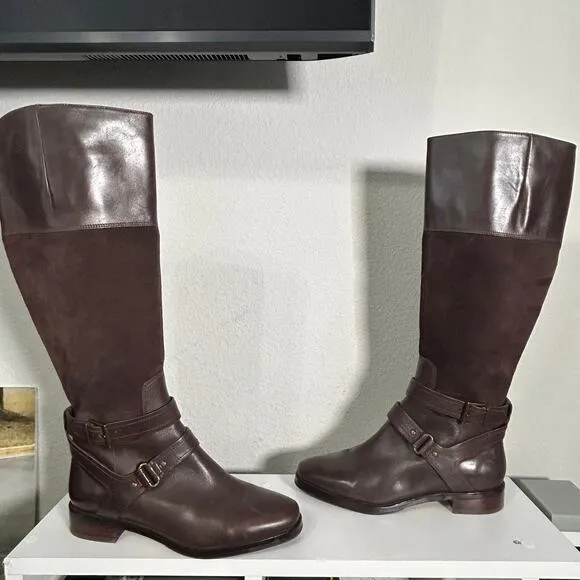 Joan &amp; David Ankle Strap Riding Boots Leather Suede Zadarah Brown Size 8
