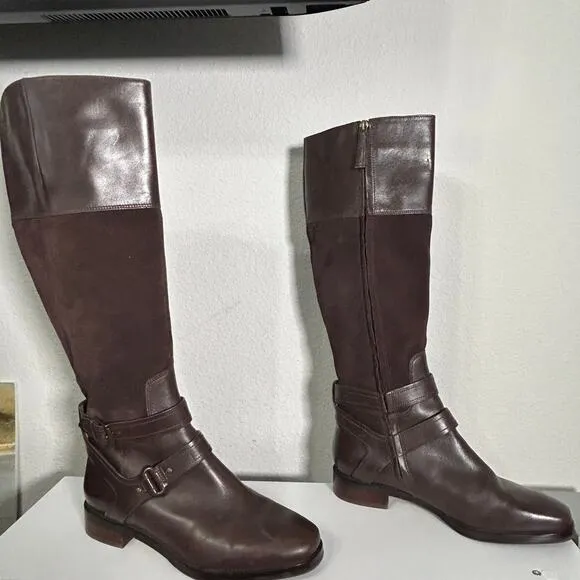 Joan &amp; David Ankle Strap Riding Boots Leather Suede Zadarah Brown Size 8