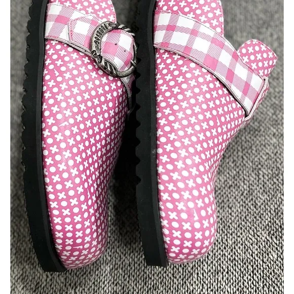 JOHN FLUEVOG Women's Bean Bag Shoes Mules Slip-On Size 12 Pink &amp; White NEW