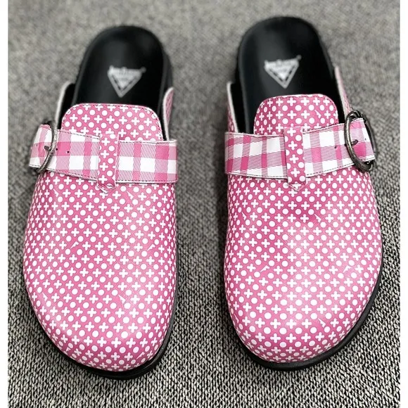 JOHN FLUEVOG Women's Bean Bag Shoes Mules Slip-On Size 12 Pink &amp; White NEW
