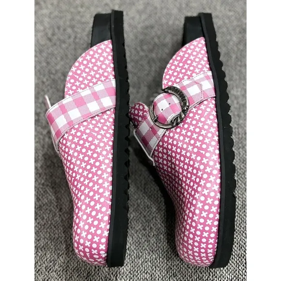 JOHN FLUEVOG Women's Bean Bag Shoes Mules Slip-On Size 12 Pink &amp; White NEW