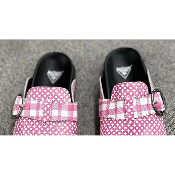 JOHN FLUEVOG Women's Bean Bag Shoes Mules Slip-On Size 12 Pink &amp; White NEW
