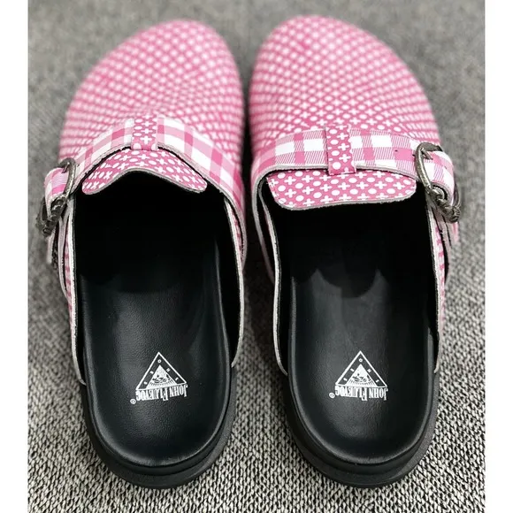 JOHN FLUEVOG Women's Bean Bag Shoes Mules Slip-On Size 12 Pink &amp; White NEW