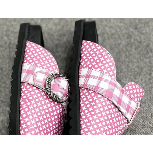 JOHN FLUEVOG Women's Bean Bag Shoes Mules Slip-On Size 12 Pink &amp; White NEW