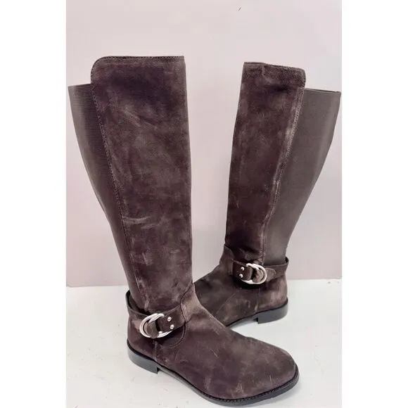 Johnston &amp; Murphy Tall Boots Size 8 Brown Distressed Leather Block Heel