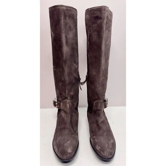Johnston &amp; Murphy Tall Boots Size 8 Brown Distressed Leather Block Heel