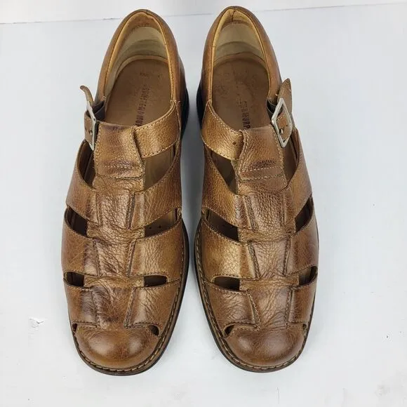 Johnston Murphy Men's Fisherman Sandals 10 M Brown Soft Pebbled Leather Shoes