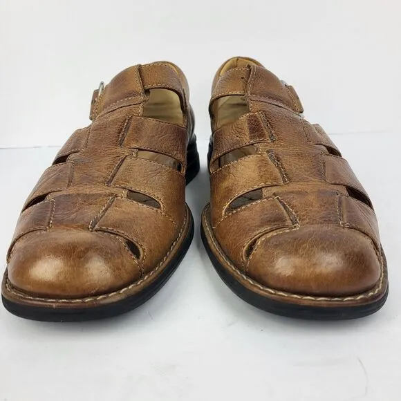 Johnston Murphy Men's Fisherman Sandals 10 M Brown Soft Pebbled Leather Shoes