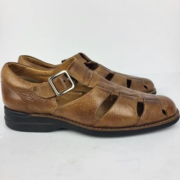 Johnston Murphy Men's Fisherman Sandals 10 M Brown Soft Pebbled Leather Shoes