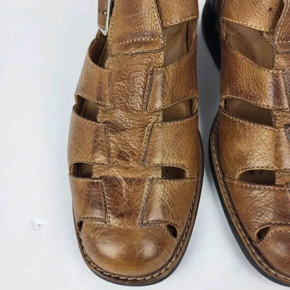 Johnston Murphy Men's Fisherman Sandals 10 M Brown Soft Pebbled Leather Shoes