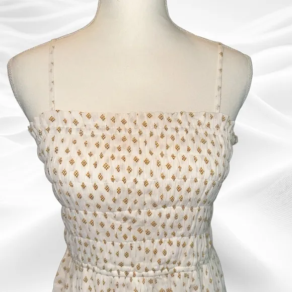 Joie Lesse Midi Dress in Porcelain‎ Multi White Size Large Smocked