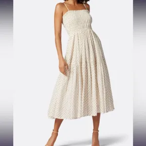 Joie Lesse Midi Dress in Porcelain‎ Multi White Size Large Smocked