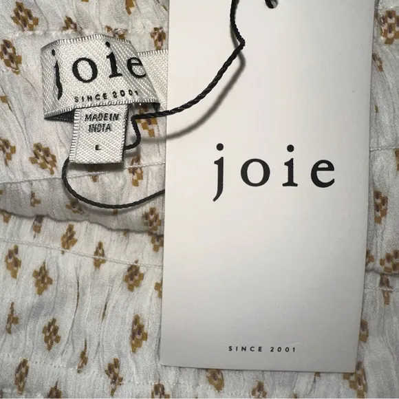 Joie Lesse Midi Dress in Porcelain‎ Multi White Size Large Smocked