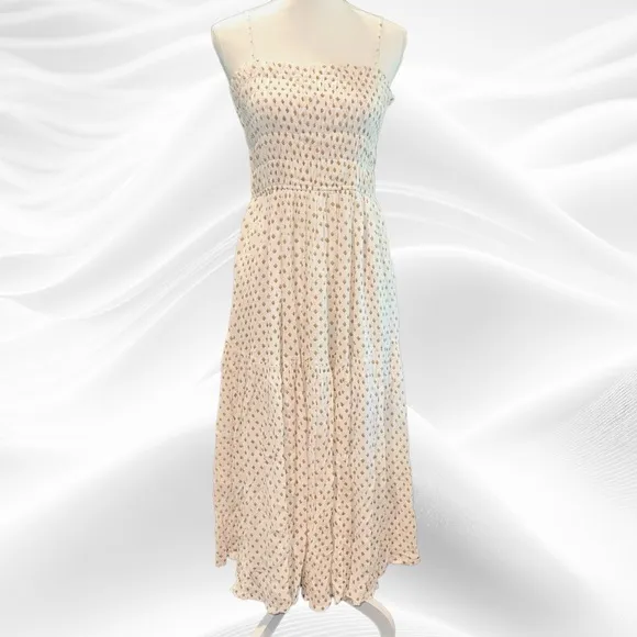 Joie Lesse Midi Dress in Porcelain‎ Multi White Size Large Smocked