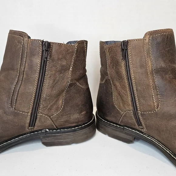Josef Seibel Men Brown Leather Ankle Boots Size 45 US 11.5 Zip Up Casual Preppy