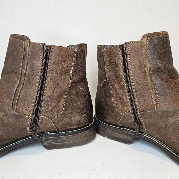 Josef Seibel Men Brown Leather Ankle Boots Size 45 US 11.5 Zip Up Casual Preppy