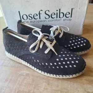 Josef Seibel Sofie 26 Flat Black Leather Summer Sneaker Shoes Womens Size EU 42