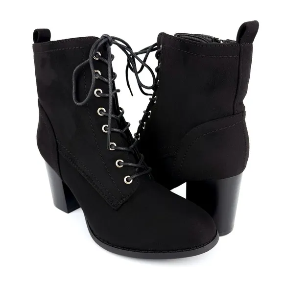 Journee Collection Women's Baylor Block Heel Lace Up Booties Black Size 8