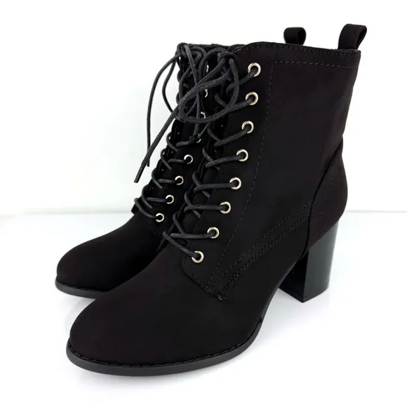 Journee Collection Women's Baylor Block Heel Lace Up Booties Black Size 8