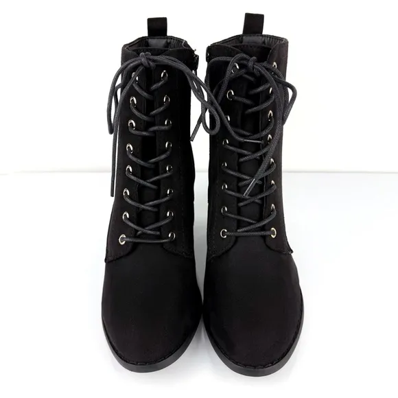 Journee Collection Women's Baylor Block Heel Lace Up Booties Black Size 8