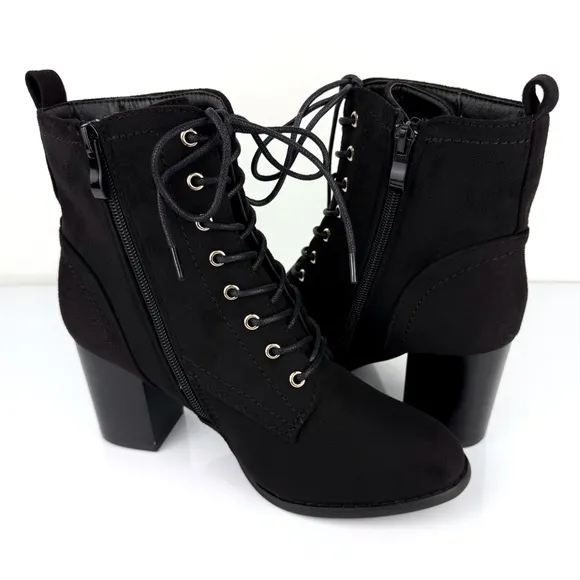 Journee Collection Women's Baylor Block Heel Lace Up Booties Black Size 8