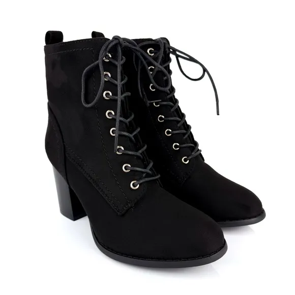 Journee Collection Women's Baylor Block Heel Lace Up Booties Black Size 8