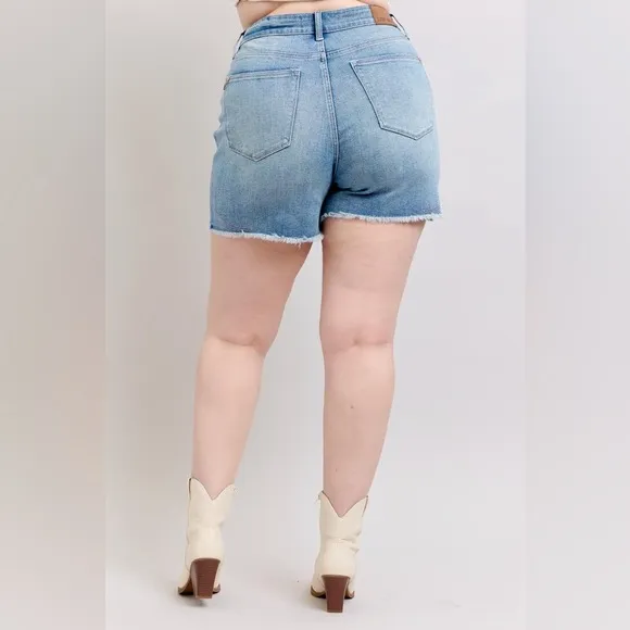 Judy Blue Full Size High Waist Western Embroidery Detail Cut Off Denim Shorts