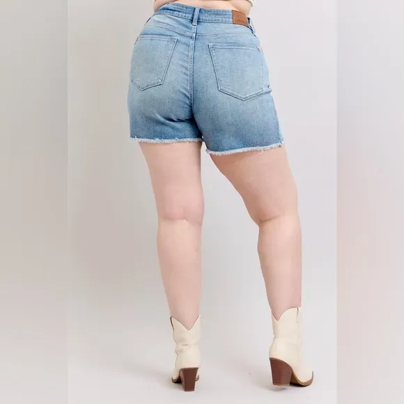 Judy Blue Full Size High Waist Western Embroidery Detail Cut Off Denim Shorts